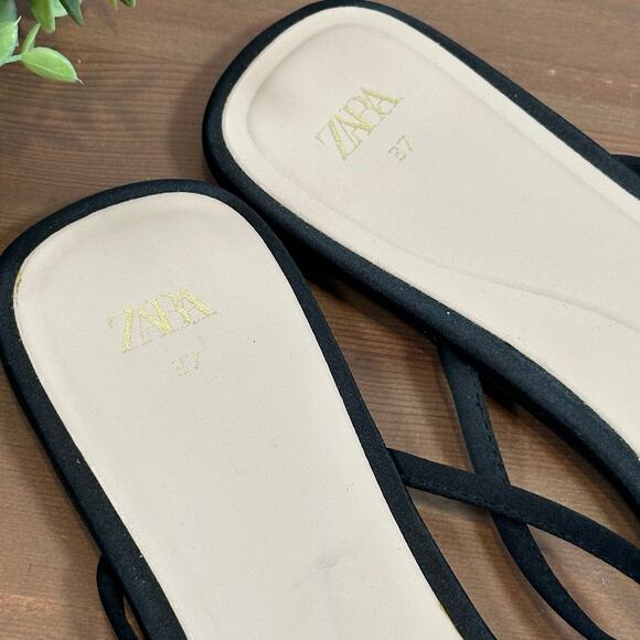 Zara Women's Rhinestone Floral Sandals Black Size 37 US 6.5 - Picture 5 of 8